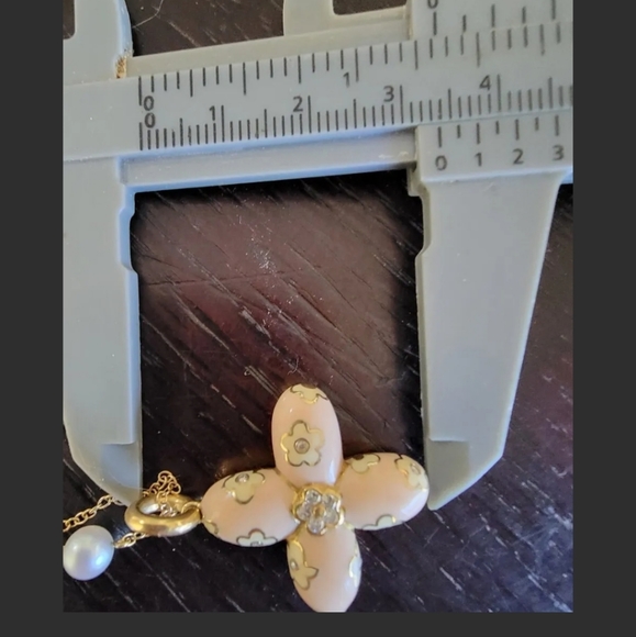 Aaron Basha 18k Gold Diamond Enamel Cross Pendant-14k Gold Pearl Necklace 20.6gm